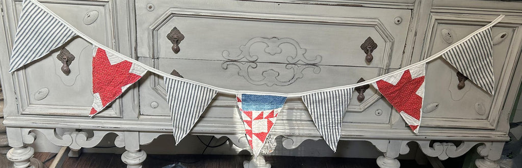 Vintage Quilt Americana Banner | Antique Americana Decor | 4th of July Banner