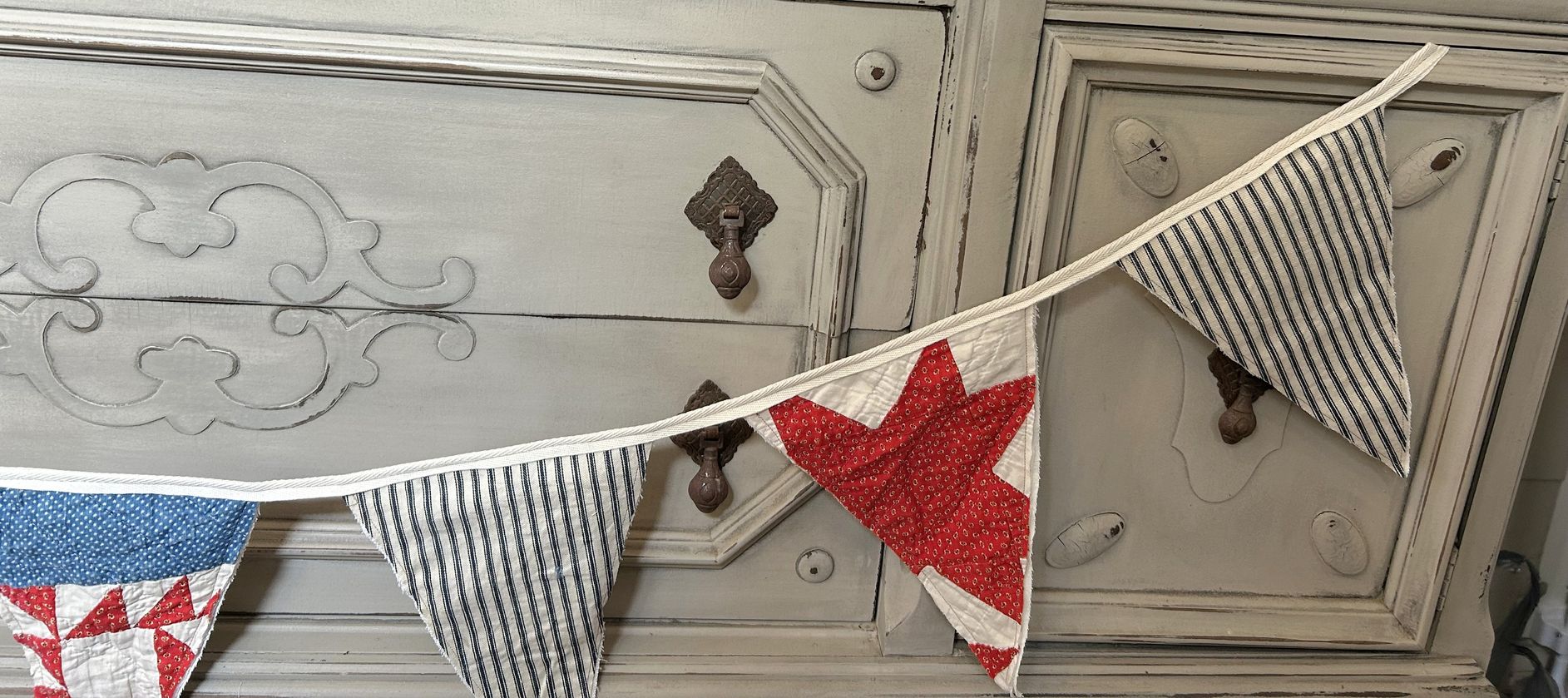 Vintage Quilt Americana Banner | Antique Americana Decor | 4th of July Banner