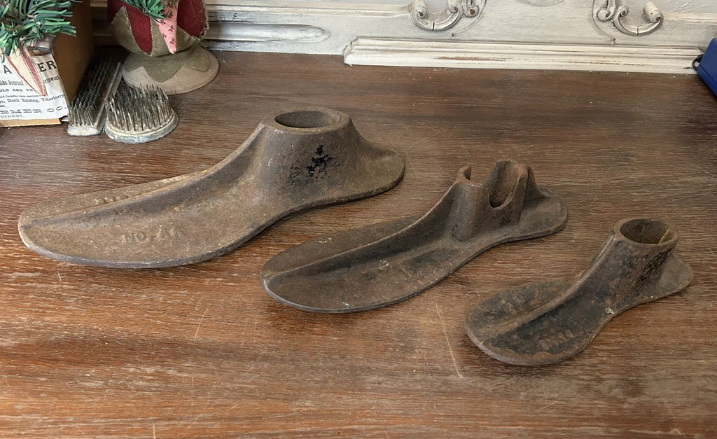 Antique Set of 3 Cast Iron Cobblers Shoe Forms | Primitive Antique