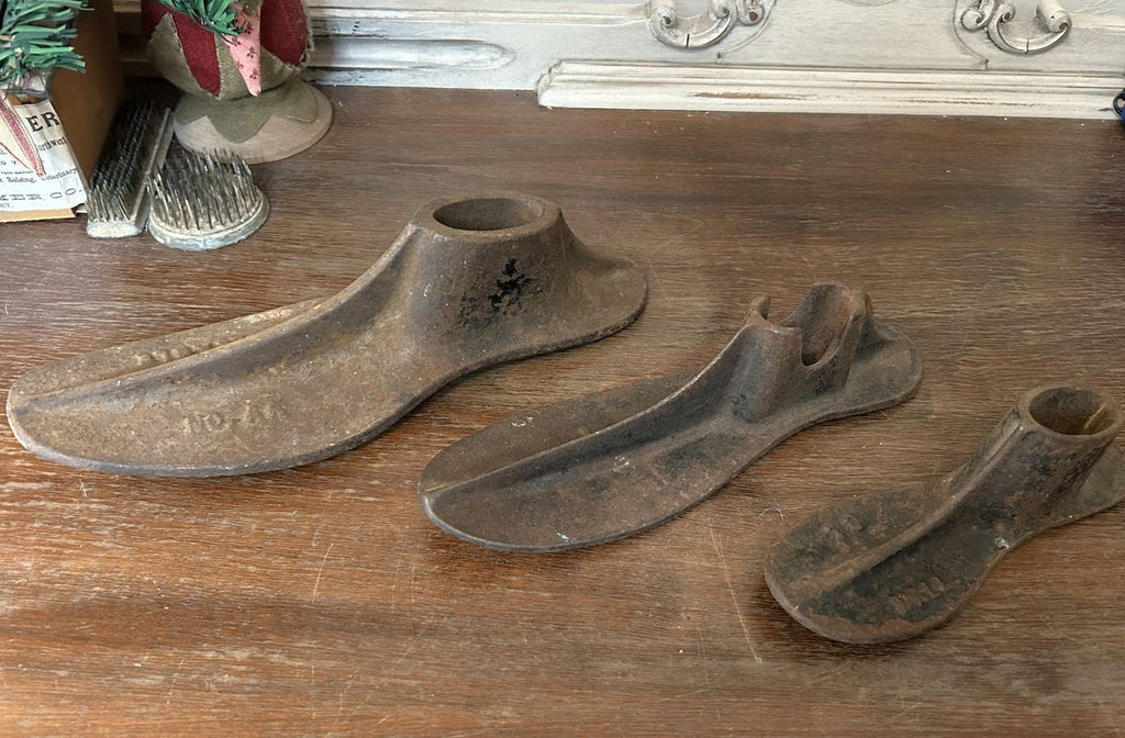Antique Set of 3 Cast Iron Cobblers Shoe Forms | Primitive Antique