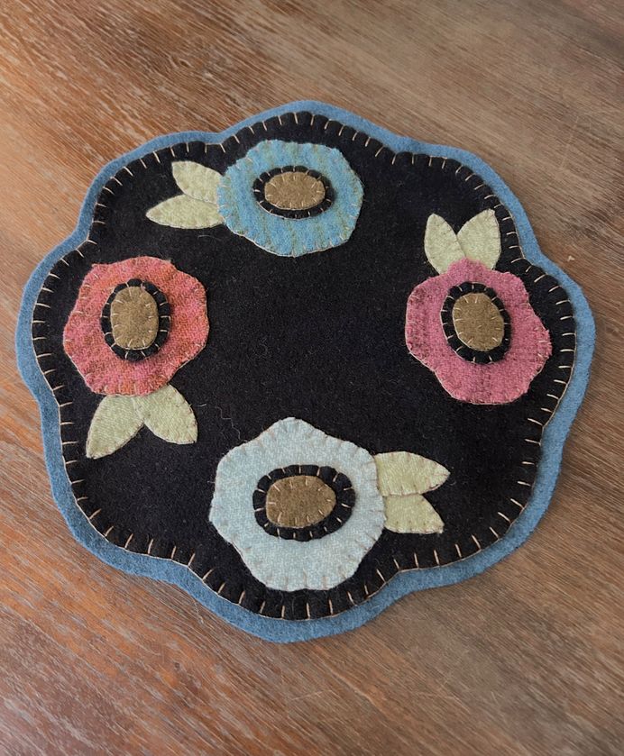 Handstitched Wool Applique Candle Mat | Botanical Decor