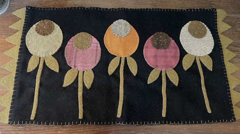 Handstitched Wool Applique Floral Table Runner | Handmade Hand Appliqued Table Topper