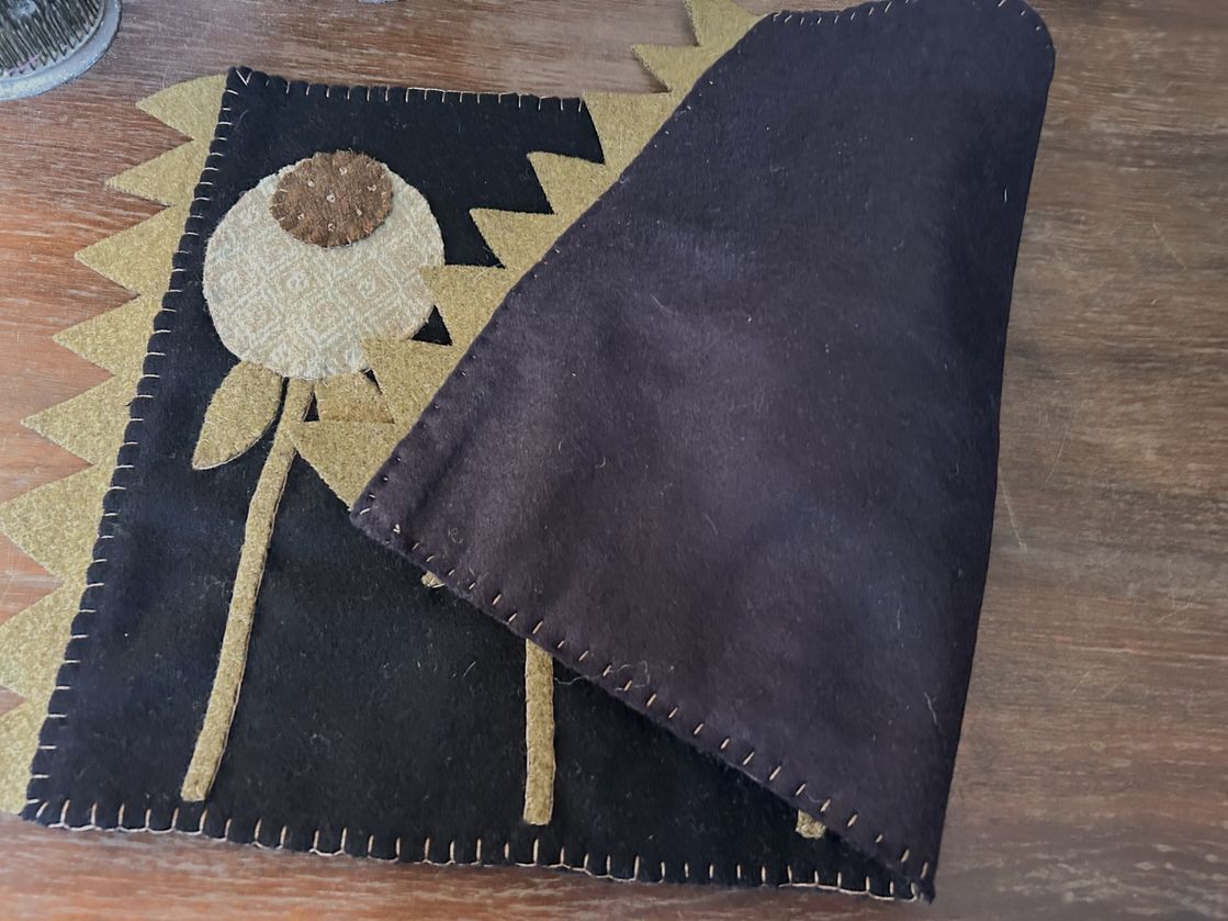 Handstitched Wool Applique Floral Table Runner | Handmade Hand Appliqued Table Topper