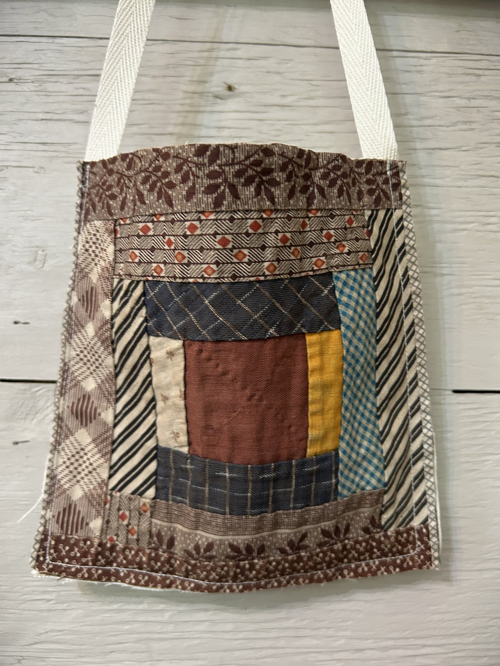 Primitive Antique Log Cabin Quilt Block Peg Hanger | OOAK Folk Art Decor