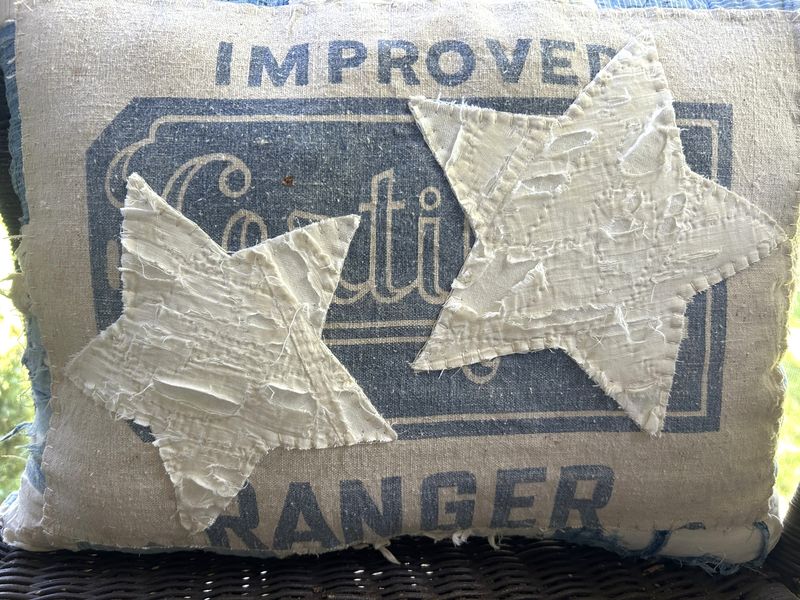 Primitive Feed Sack and Vintage Quilt Americana Pillow | Vintage Patriotic Decor