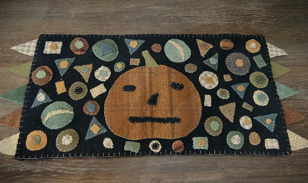 Primitive Confetti Jack Wool Applique Halloween Table Runner