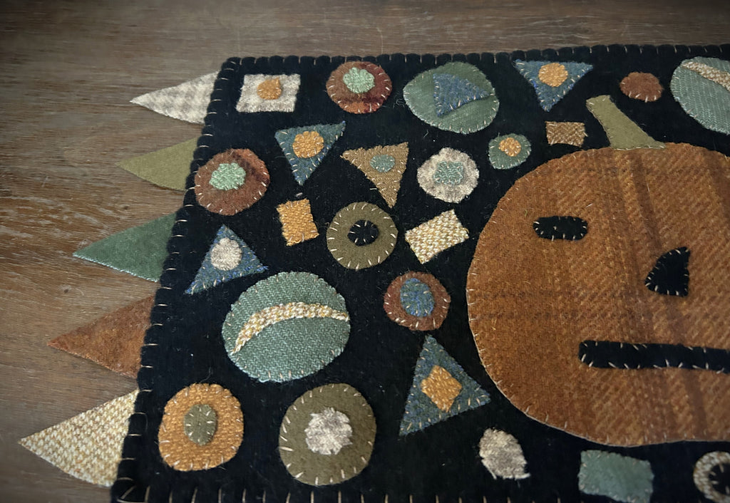 Primitive Confetti Jack Wool Applique Halloween Table Runner