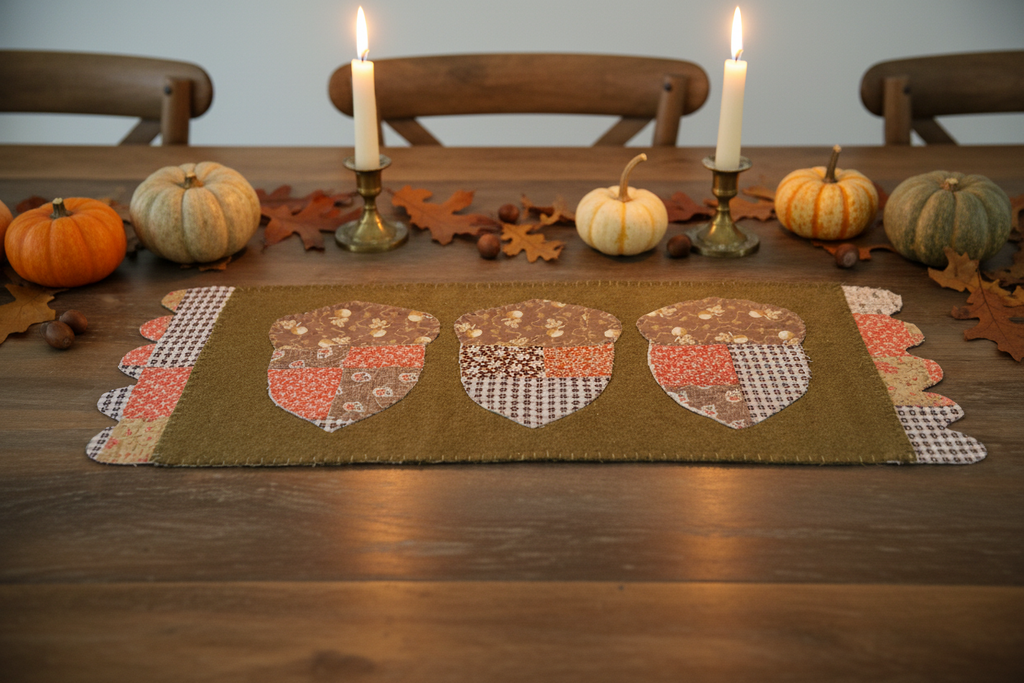 Antique Quilt Fall Acorn Wool Table Runner