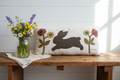 Handmade Wool Applique Spring Rabbit and Flowers Throw Pillow