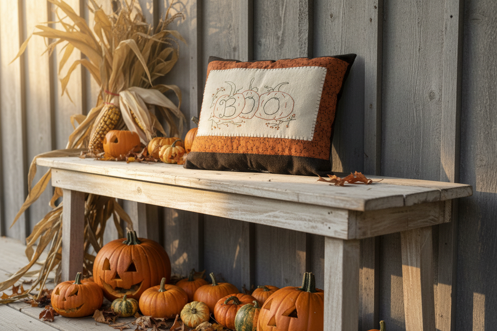 Handstitched Halloween Boo Stitchery Pillow | Handmade Fall Decor