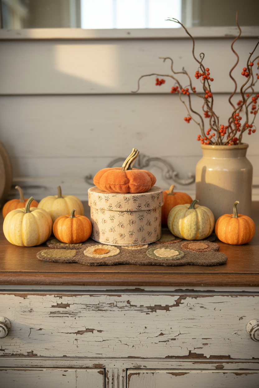 Fall Fabric Covered Box W/ Velvet Pumpkin with Real Stem | Handmade Fall Decor