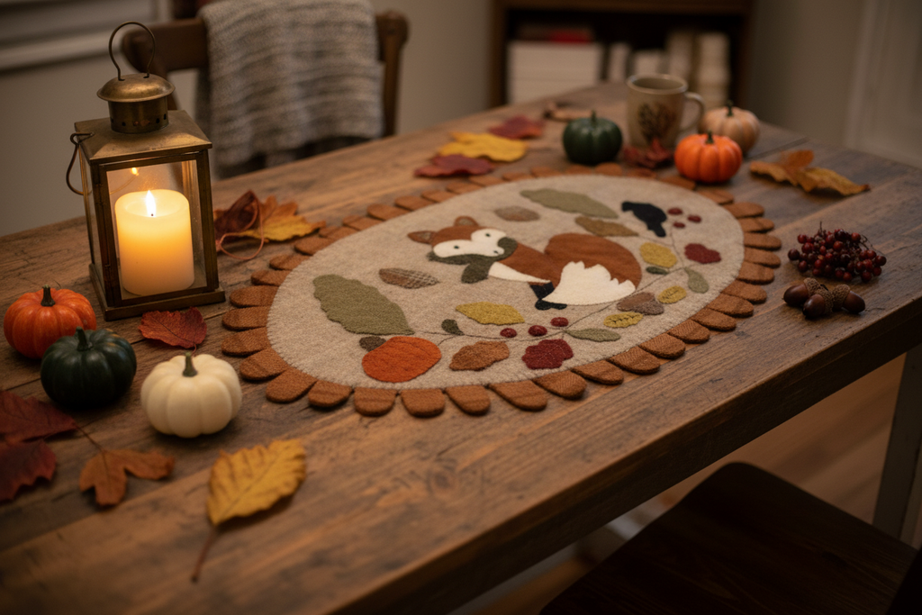 Primitive Handmade Wool Fox Table Runner