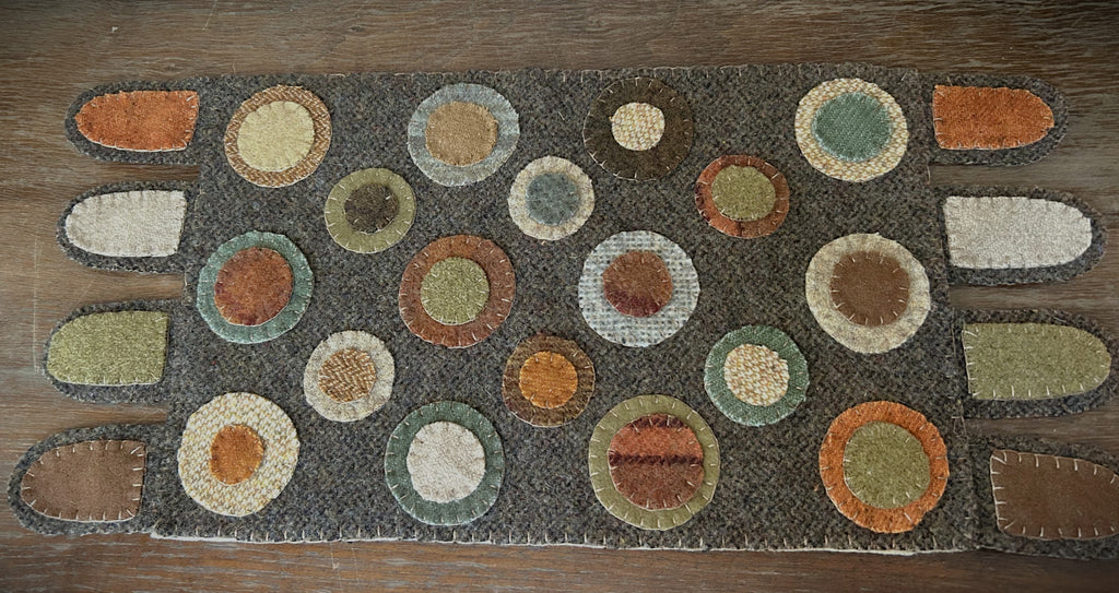 Primitive Handstitched Wool Penny Rug in Fall Colors