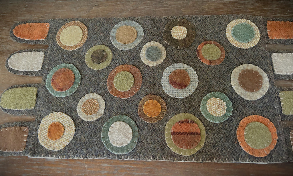 Primitive Handstitched Wool Penny Rug in Fall Colors