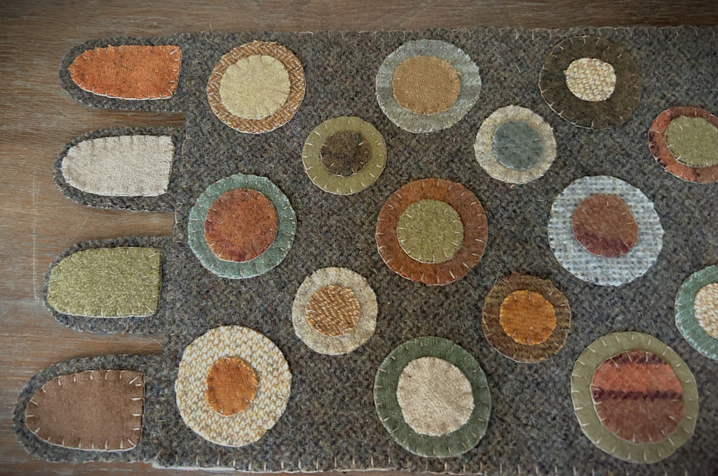 Primitive Handstitched Wool Penny Rug in Fall Colors