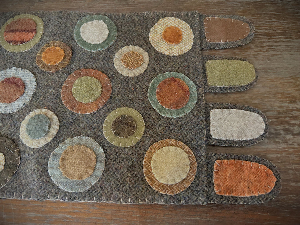 Primitive Handstitched Wool Penny Rug in Fall Colors