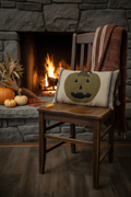 Primitive Wool Jack O Lantern Fall Pillow | Primitive Halloween Decor