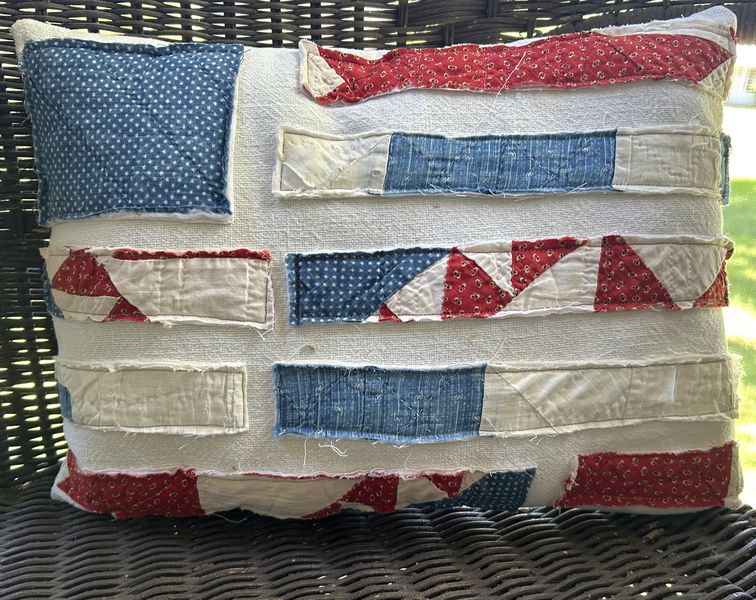 Handmade Antique Quilt Flag 4th of July Pillow | Antique Americana Decor