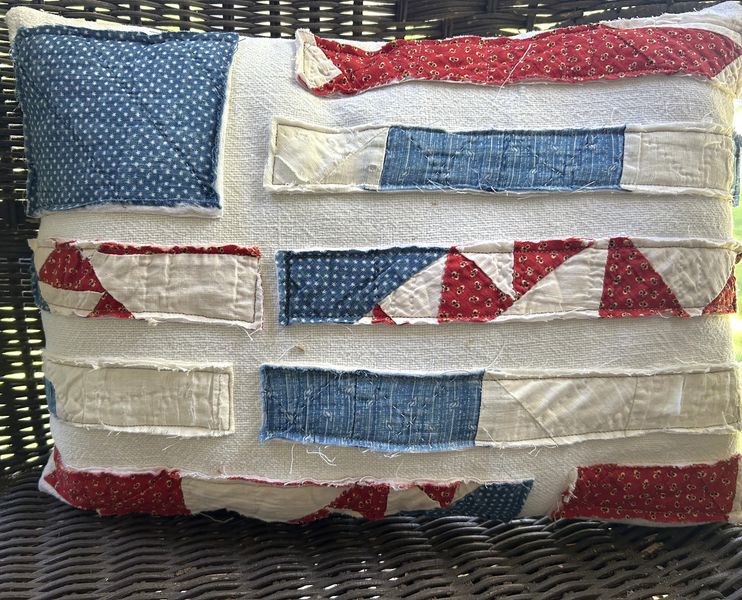 Handmade Antique Quilt Flag 4th of July Pillow | Antique Americana Decor