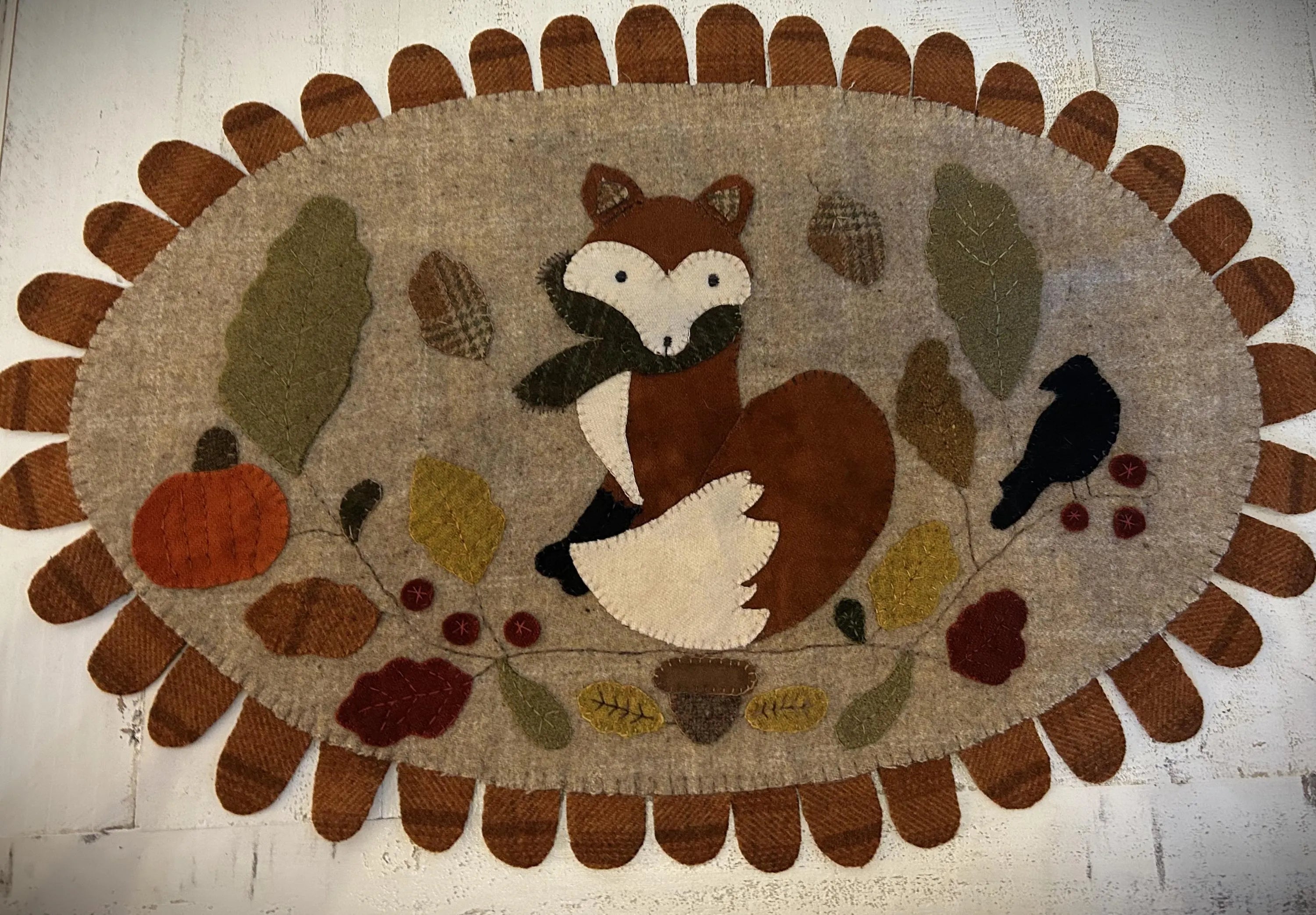 Primitive Handmade Wool Fox Table Runner