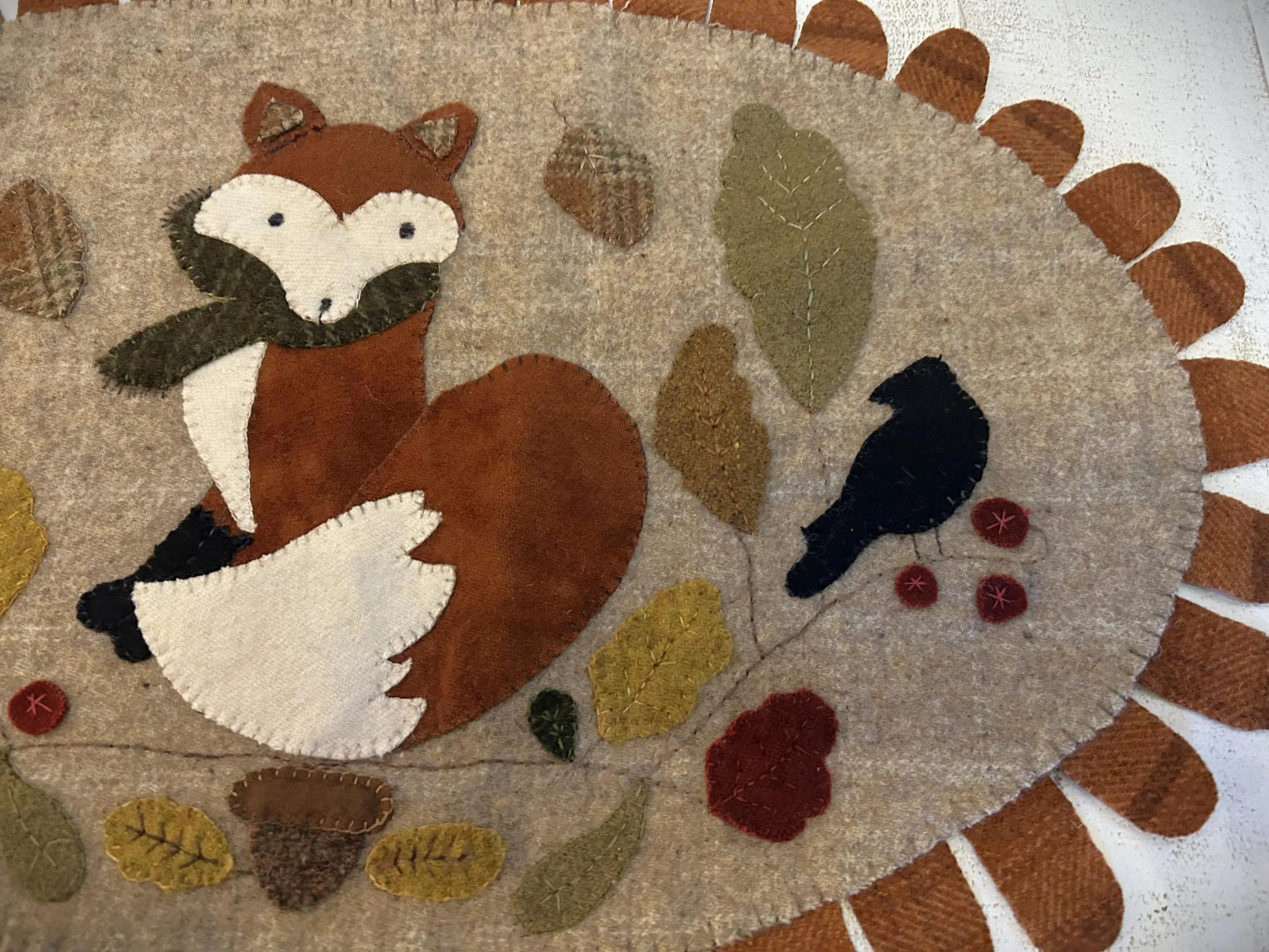 Primitive Handmade Wool Fox Table Runner