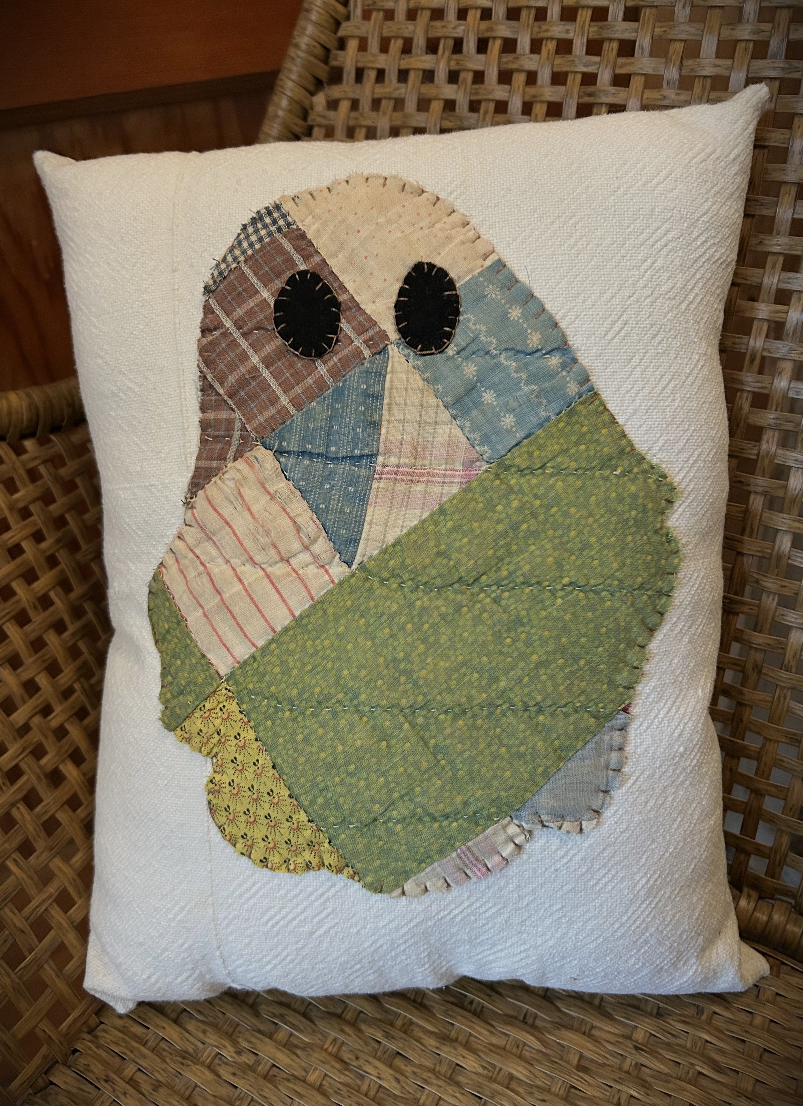 Antique Cutter Quilt Feed Sack Ghost Pillow | Vintage Halloween Decor