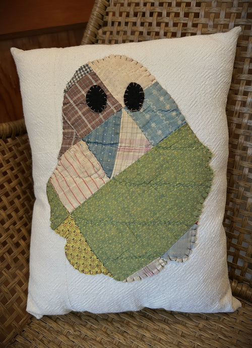 Antique Cutter Quilt Feed Sack Ghost Pillow | Vintage Halloween Decor