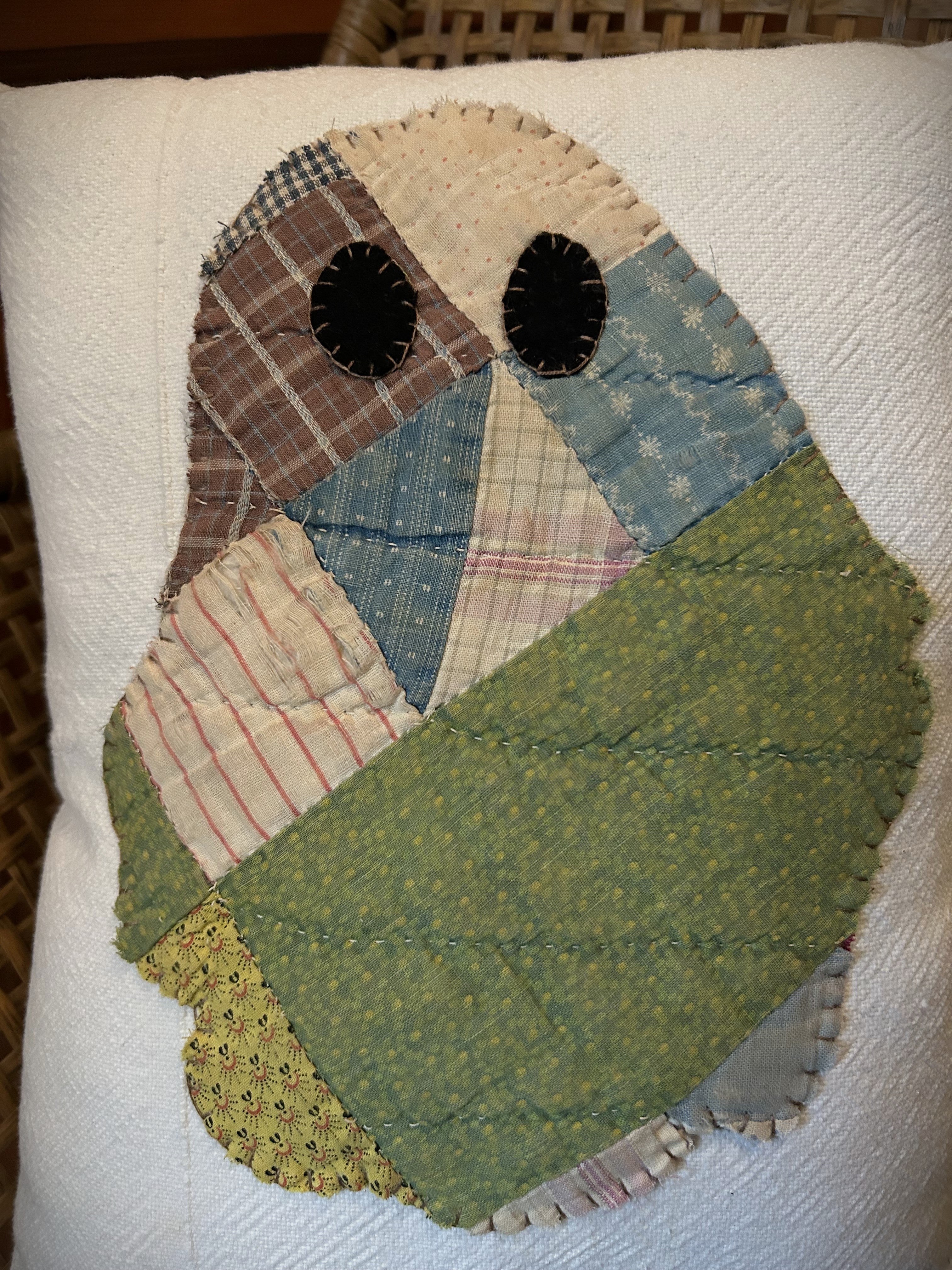 Antique Cutter Quilt Feed Sack Ghost Pillow | Vintage Halloween Decor