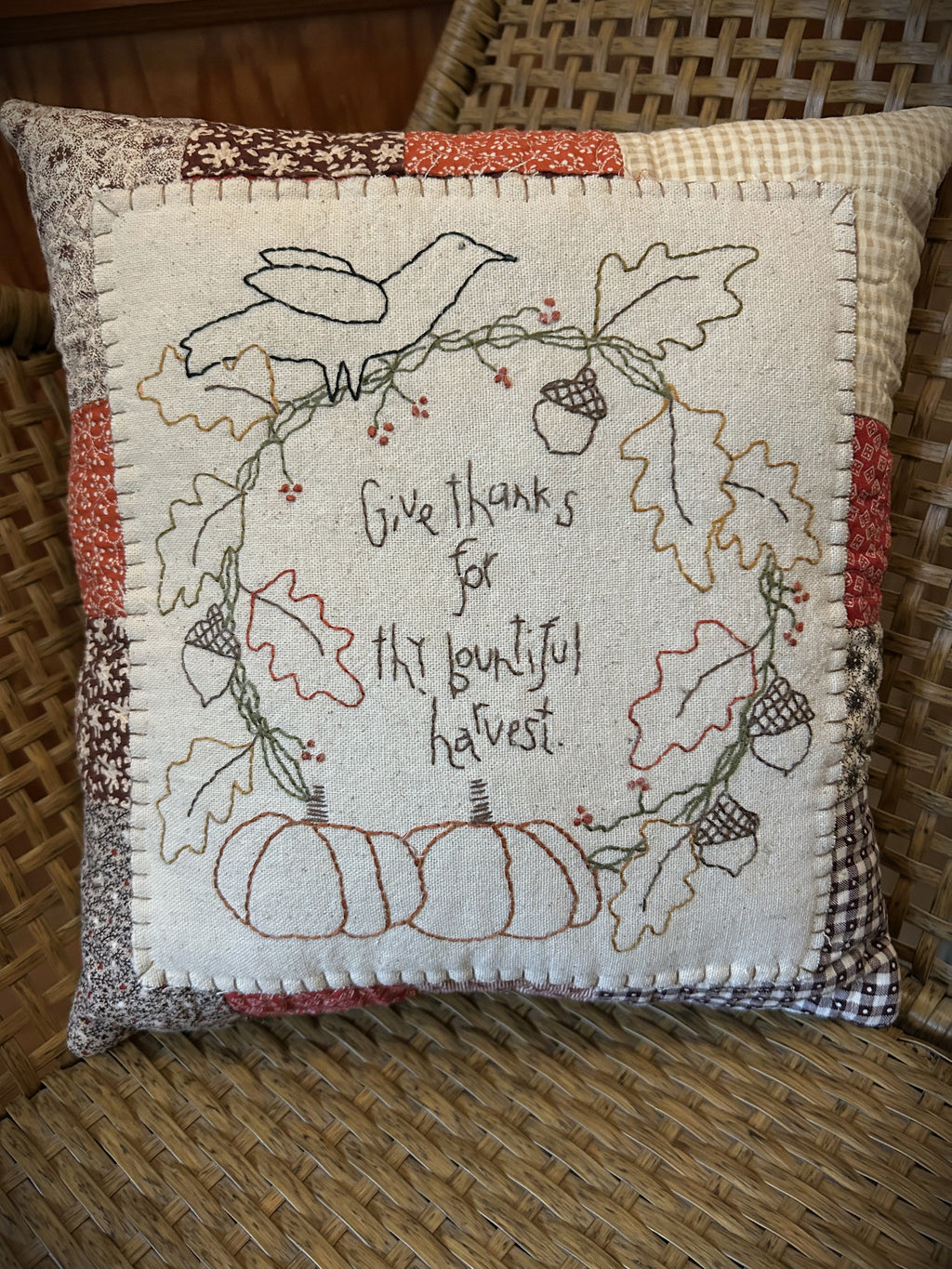 Primitive Antique Cutter Quilt Fall Stitchery Pillow |