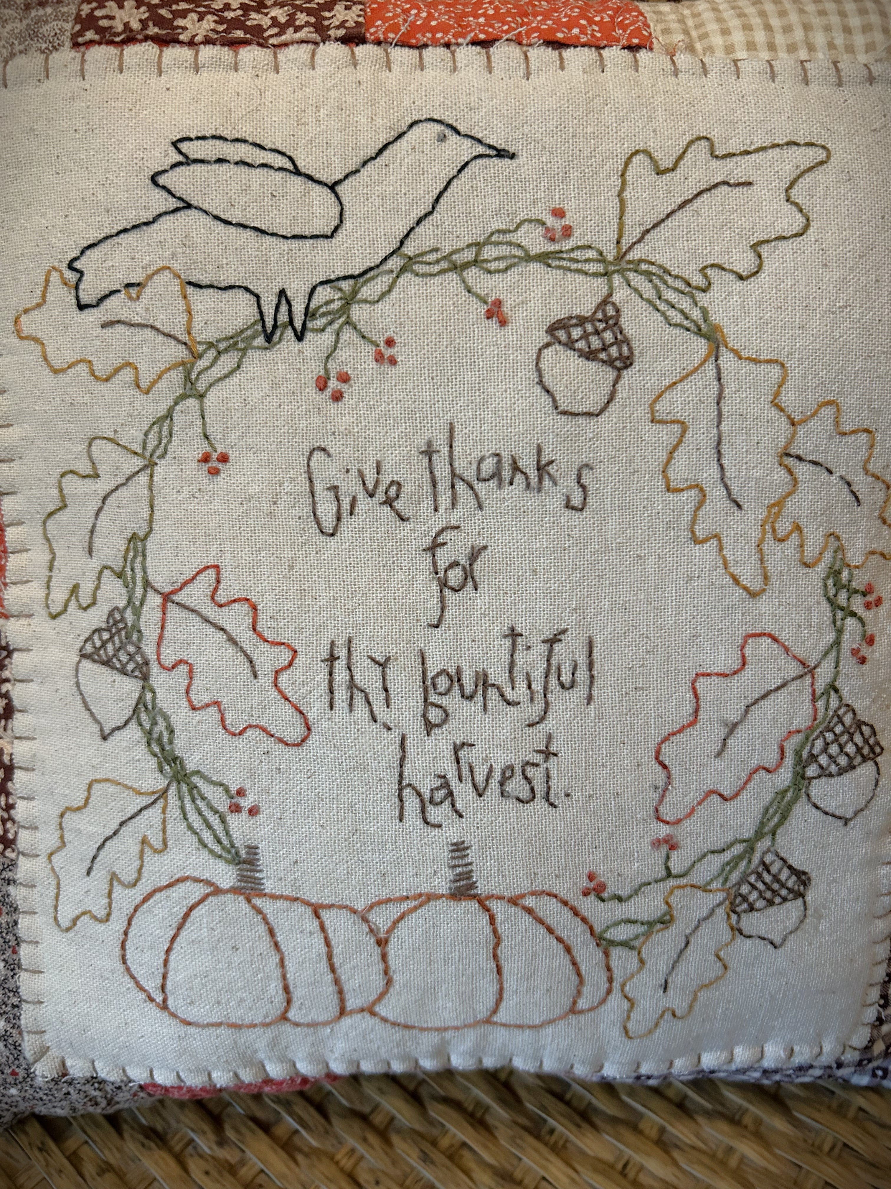 Primitive Antique Cutter Quilt Fall Stitchery Pillow |