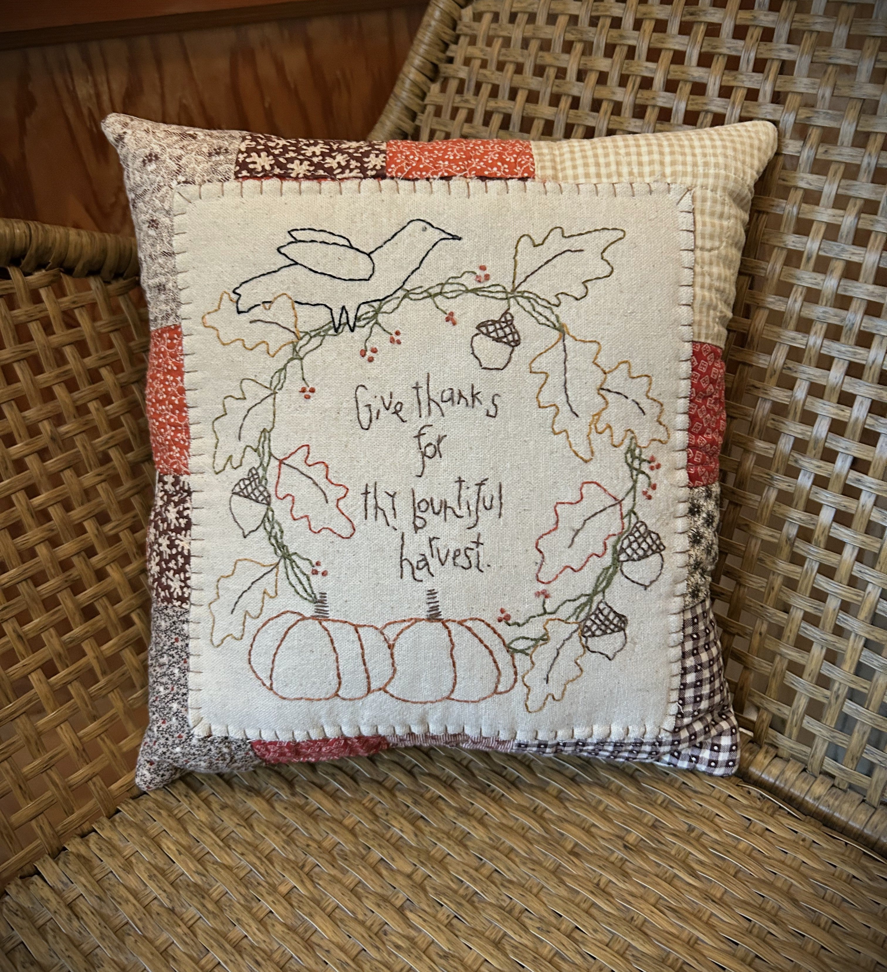 Primitive Antique Cutter Quilt Fall Stitchery Pillow |