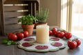 Handstitched Wool Applique Tomato Candle Mat - Farmhouse Style