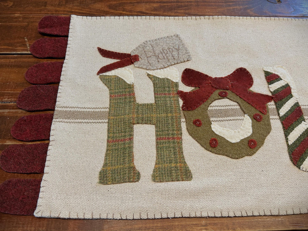 Handmade Wool Applique Happy Holidays Table Runner | Handstitched Wool Christmas Runner | Christmas Decor | Vintage Christmas