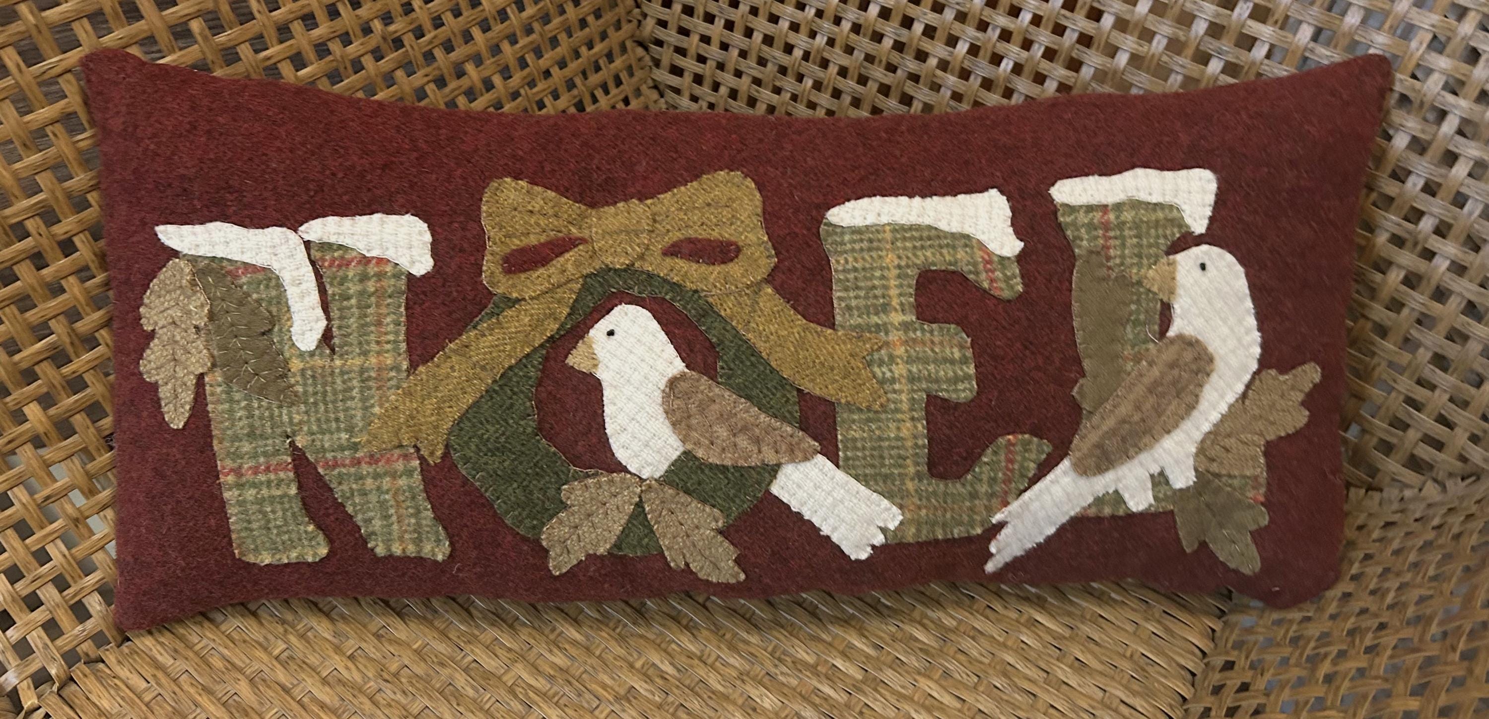 Handstitched Wool Applique Christmas Pillow