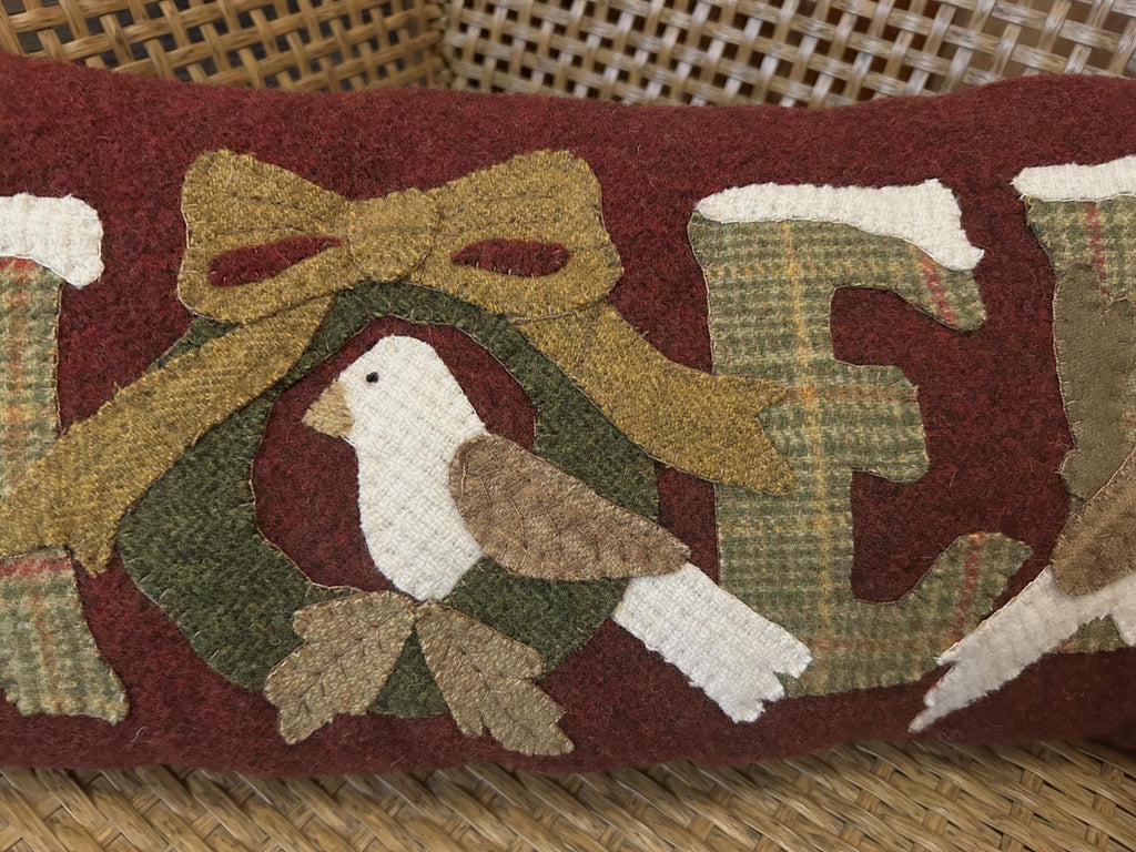 Handstitched Wool Applique Christmas Pillow