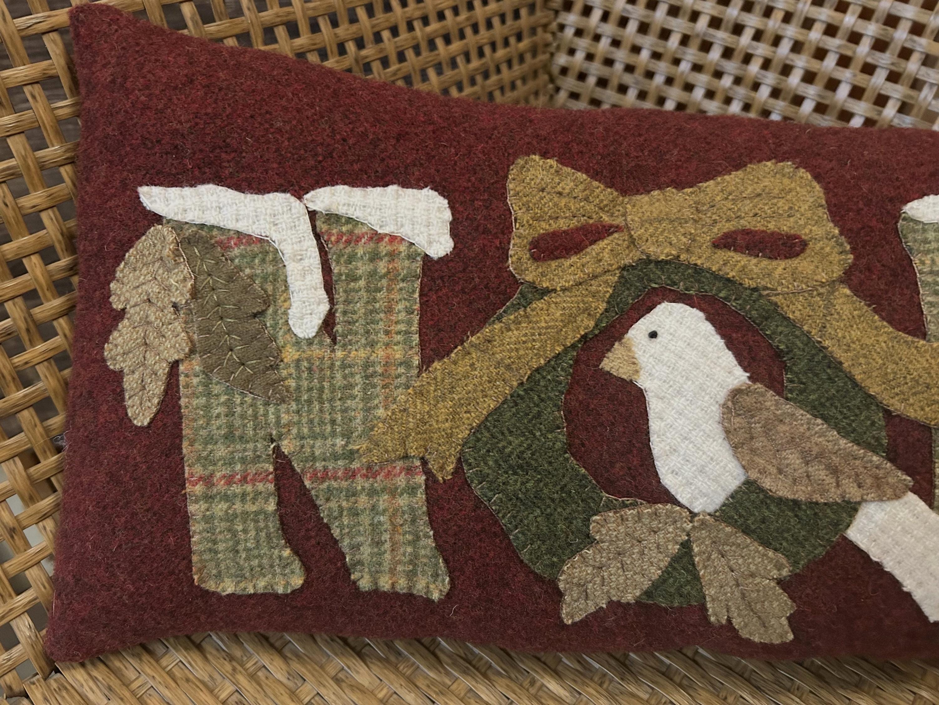 Handstitched Wool Applique Christmas Pillow