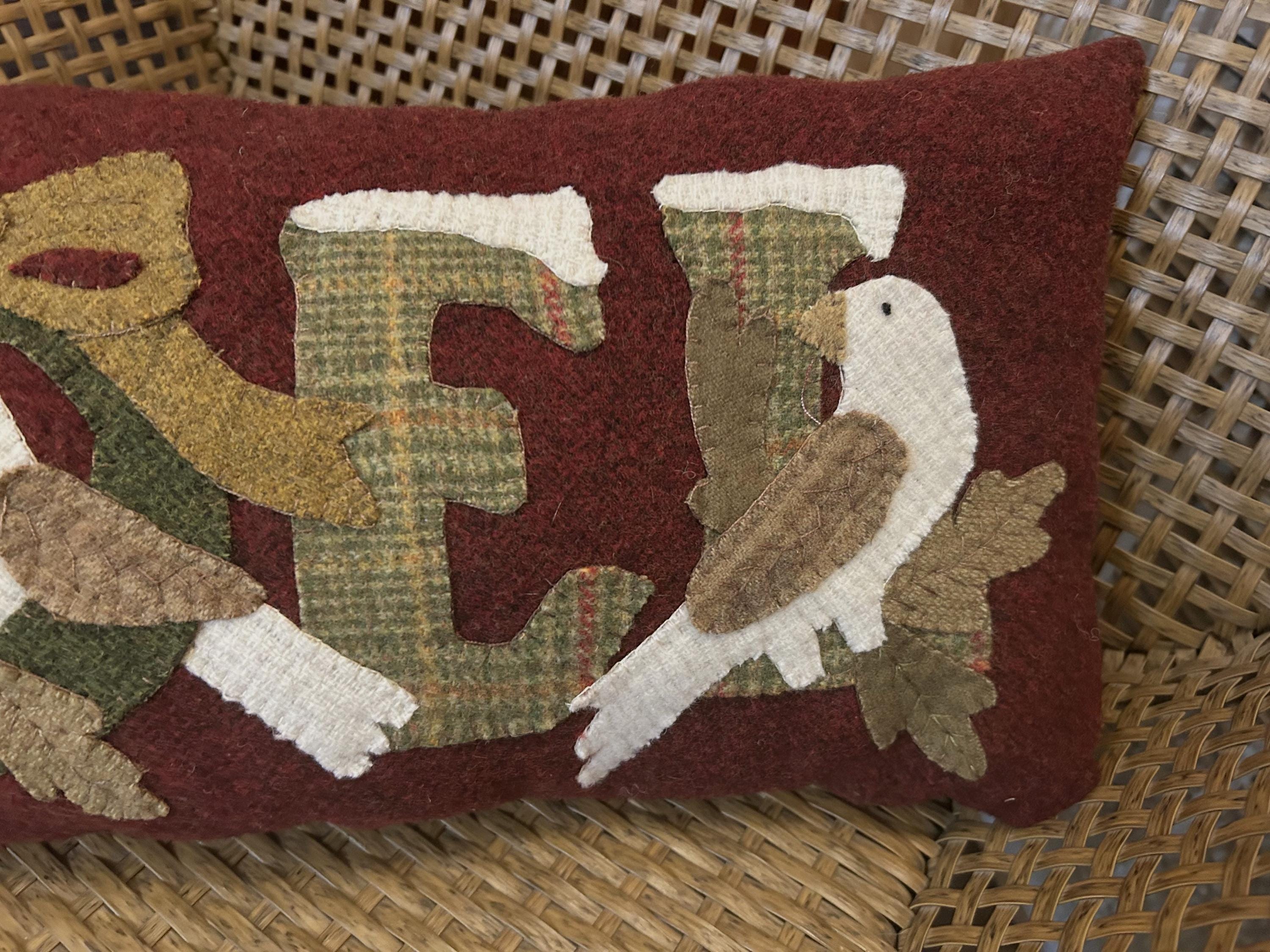 Handstitched Wool Applique Christmas Pillow