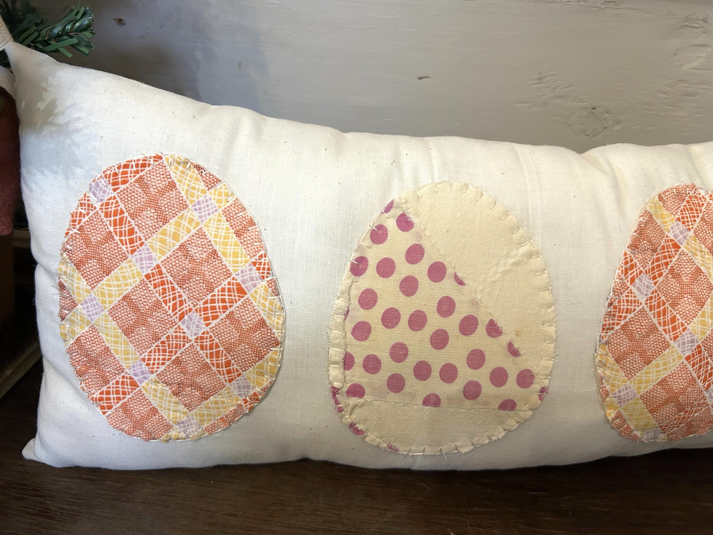 Antique Quilt Easter Egg Handstitched Lumbar Pillow