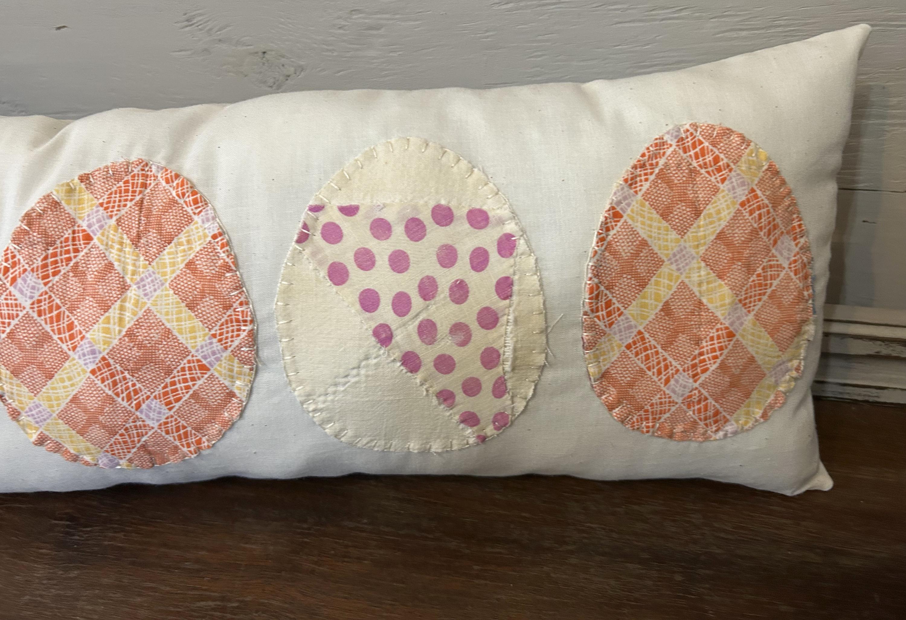 Antique Quilt Easter Egg Handstitched Lumbar Pillow