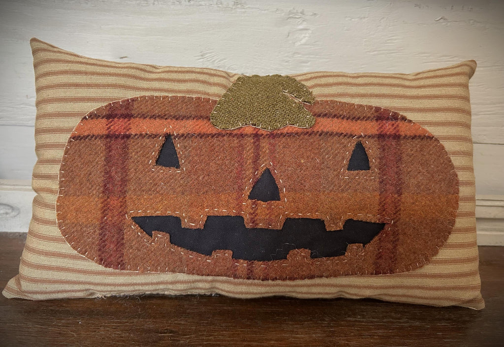 Primitive Wool Jack O Lantern Pillow | Handmade Fall Decor