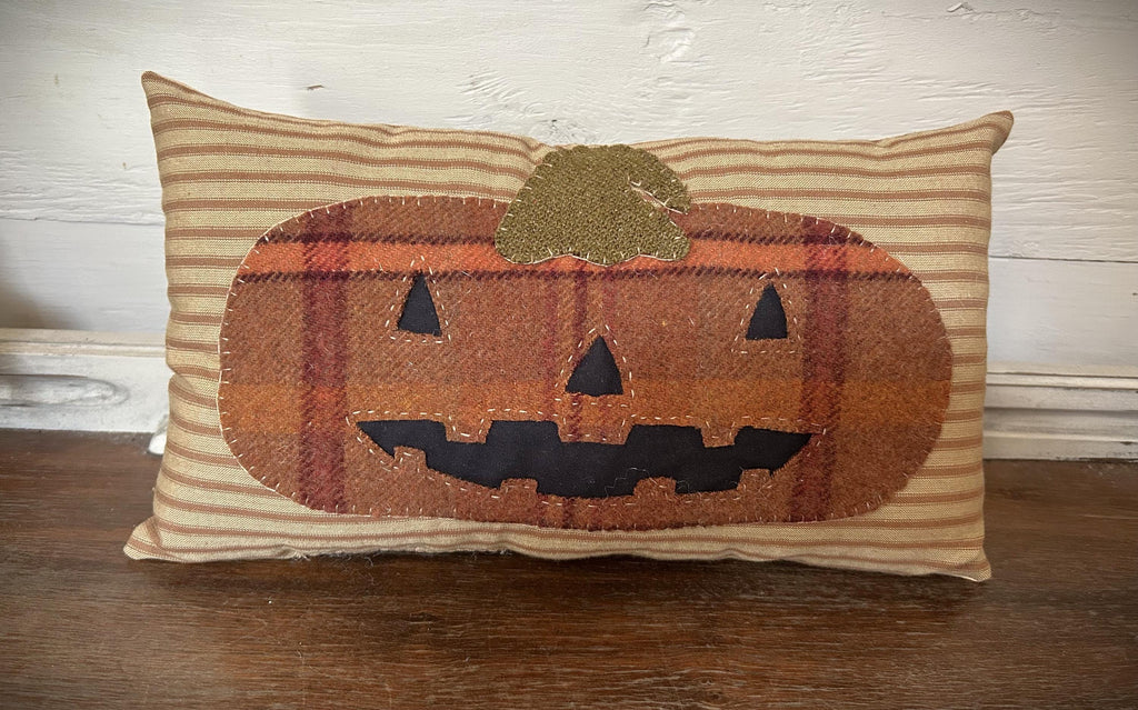 Primitive Wool Jack O Lantern Pillow | Handmade Fall Decor
