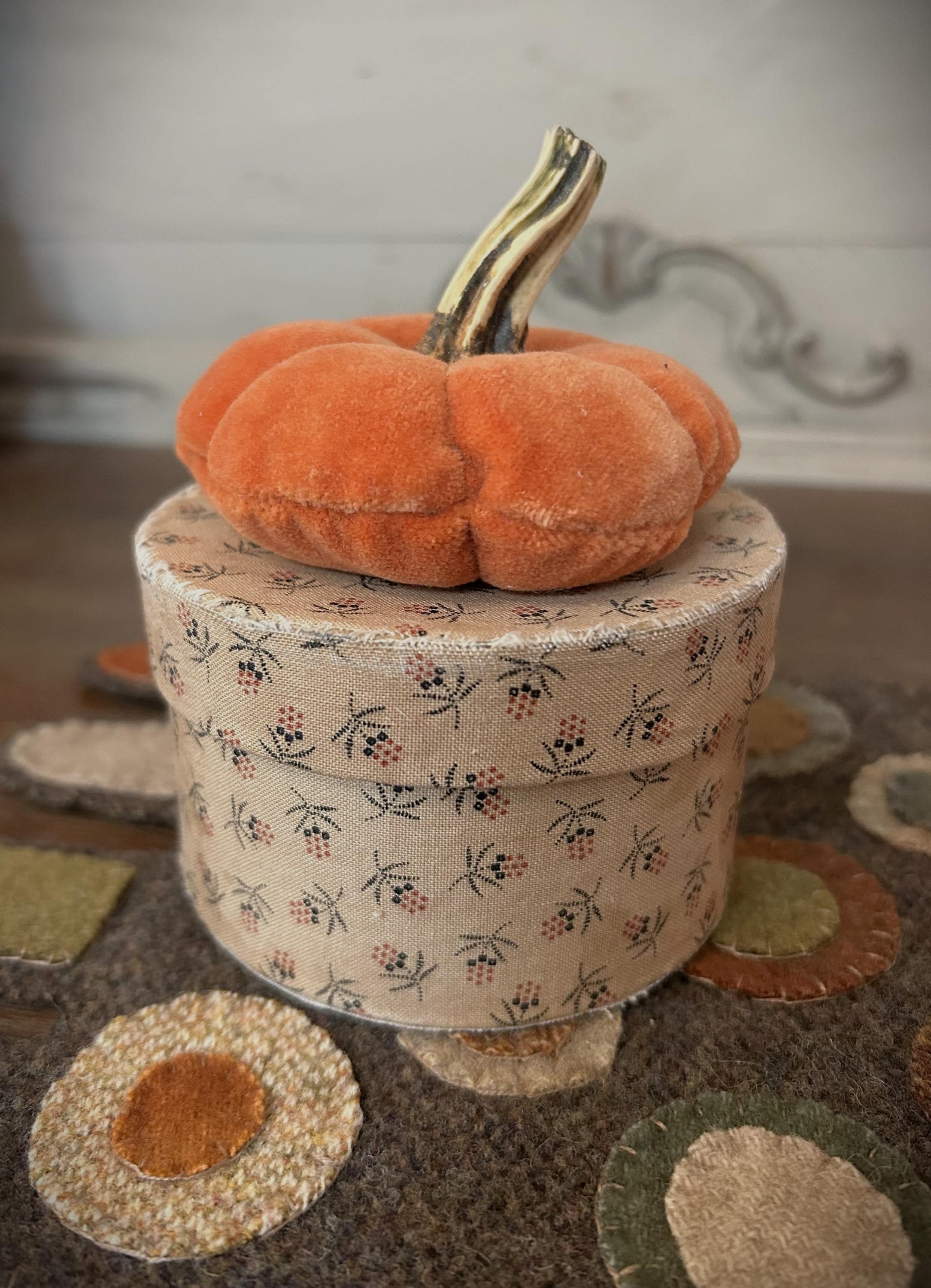 Fall Fabric Covered Box W/ Velvet Pumpkin with Real Stem | Handmade Fall Decor