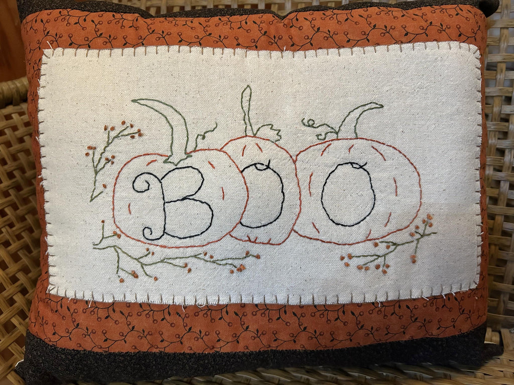 Handstitched Halloween Boo Stitchery Pillow | Handmade Fall Decor