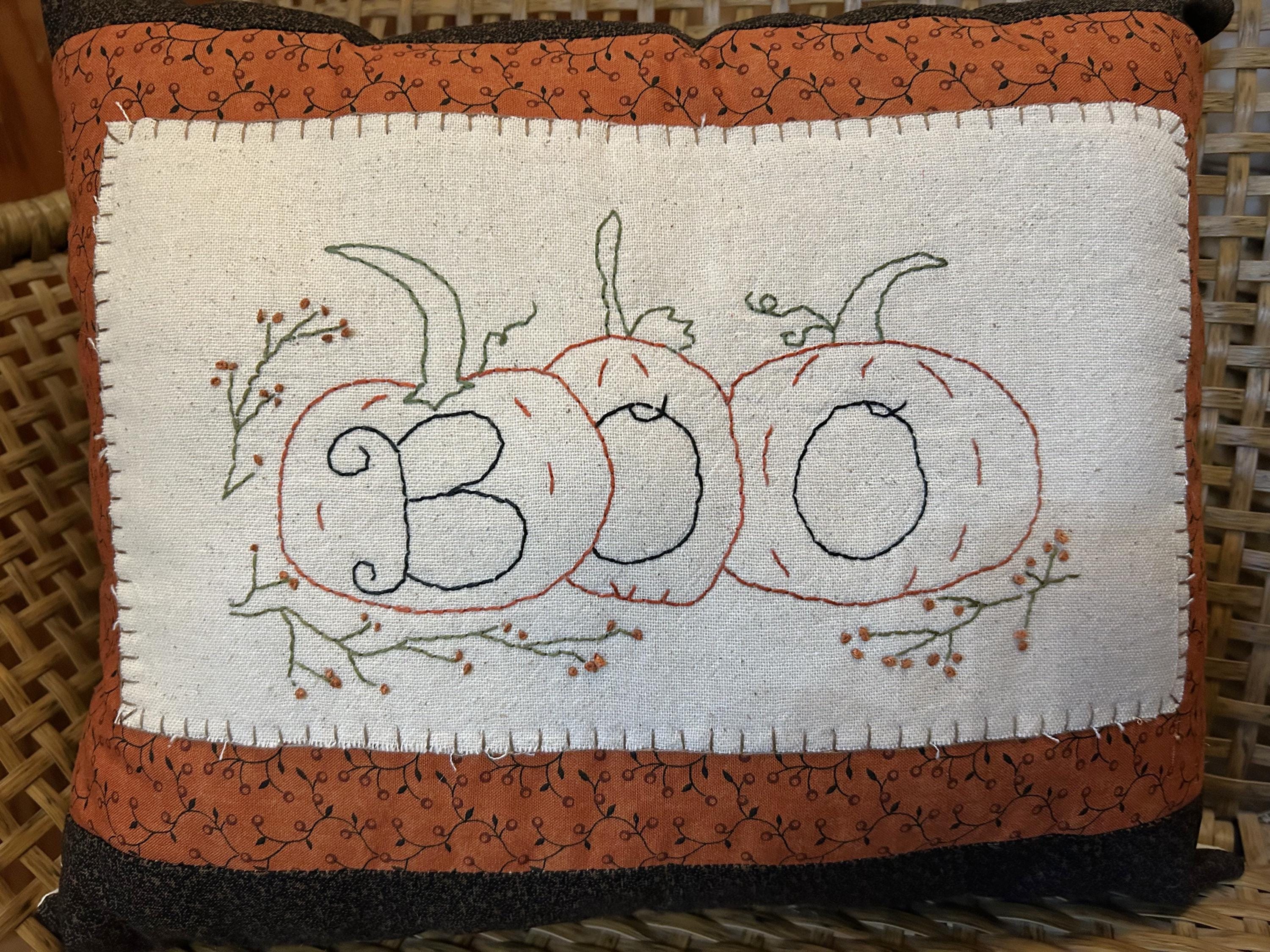 Handstitched Halloween Boo Stitchery Pillow | Handmade Fall Decor