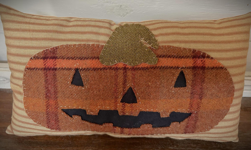 Primitive Wool Jack O Lantern Pillow | Handmade Fall Decor