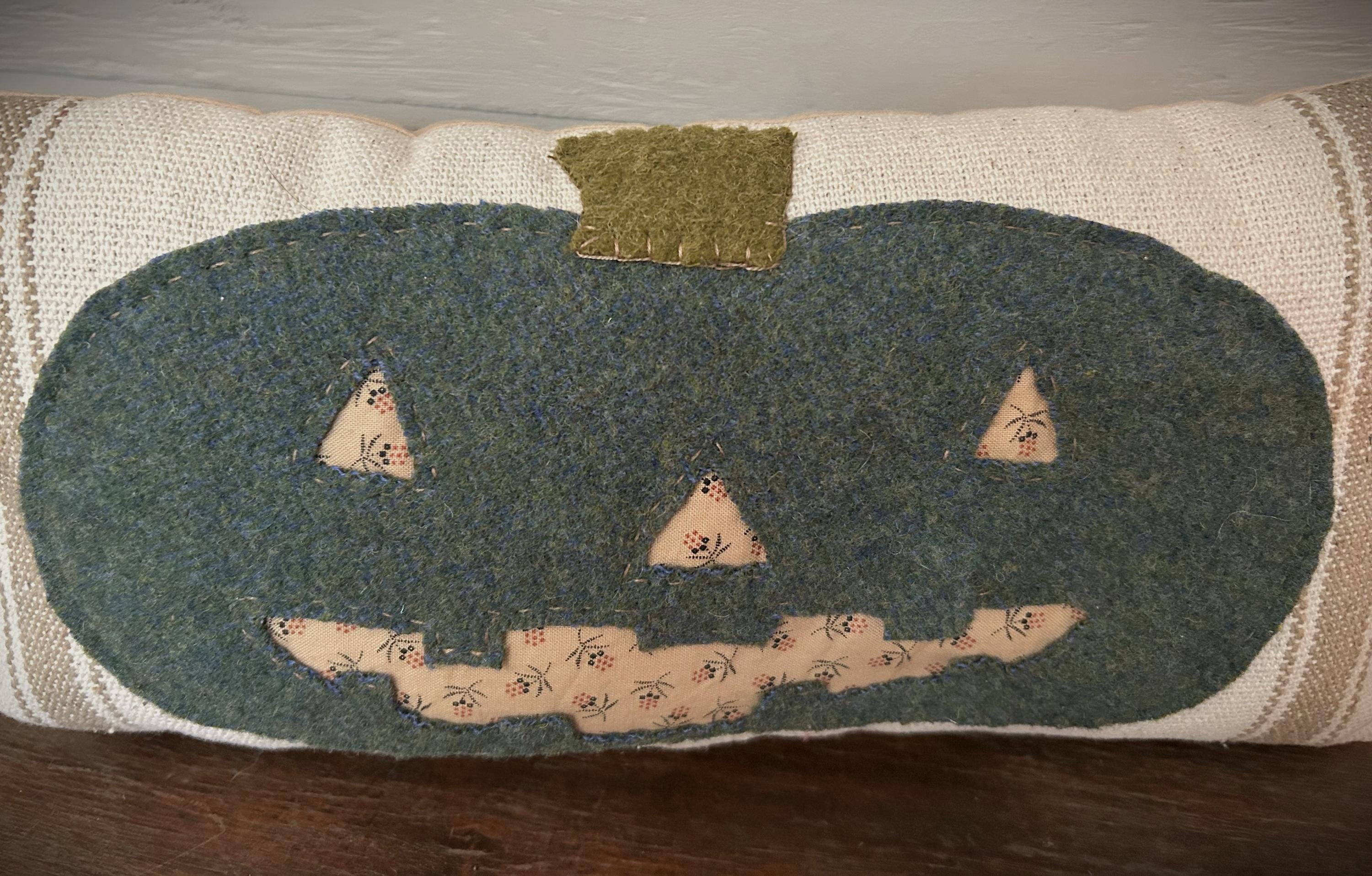 Primitive Jack O Lantern Wool Applique Pillow | Primitive Fall Decor