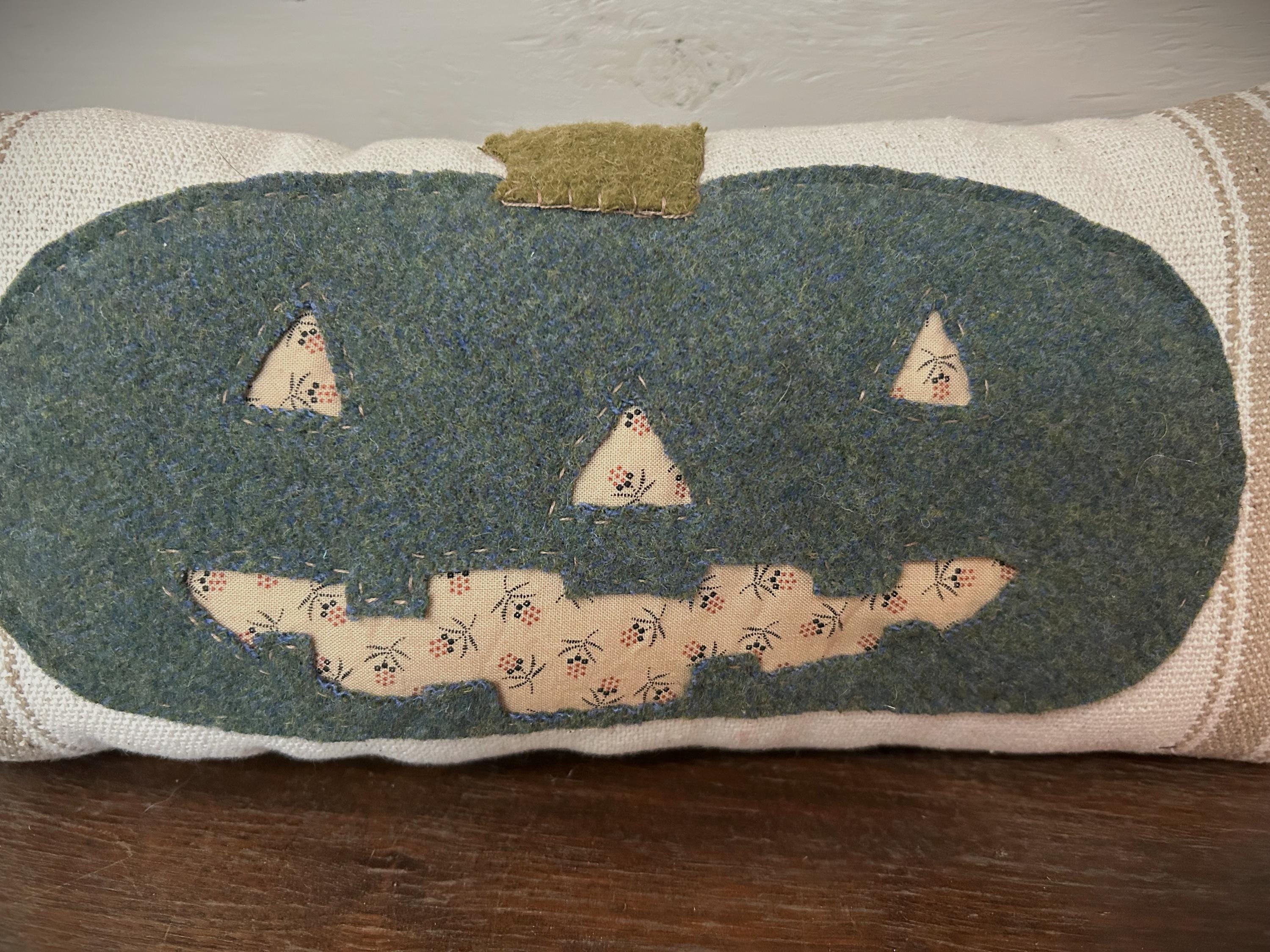 Primitive Jack O Lantern Wool Applique Pillow | Primitive Fall Decor