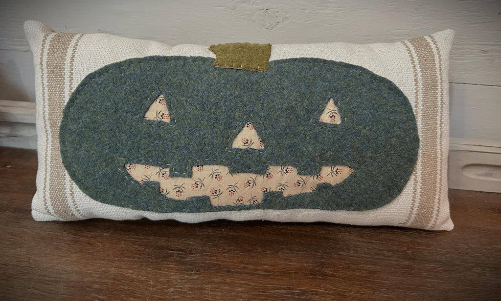 Primitive Jack O Lantern Wool Applique Pillow | Primitive Fall Decor