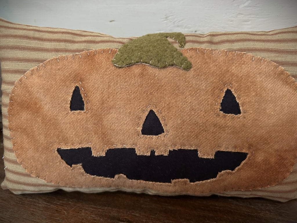 Primitive Jack O lantern Wool Applique Pillow | Handmade Fall Decor