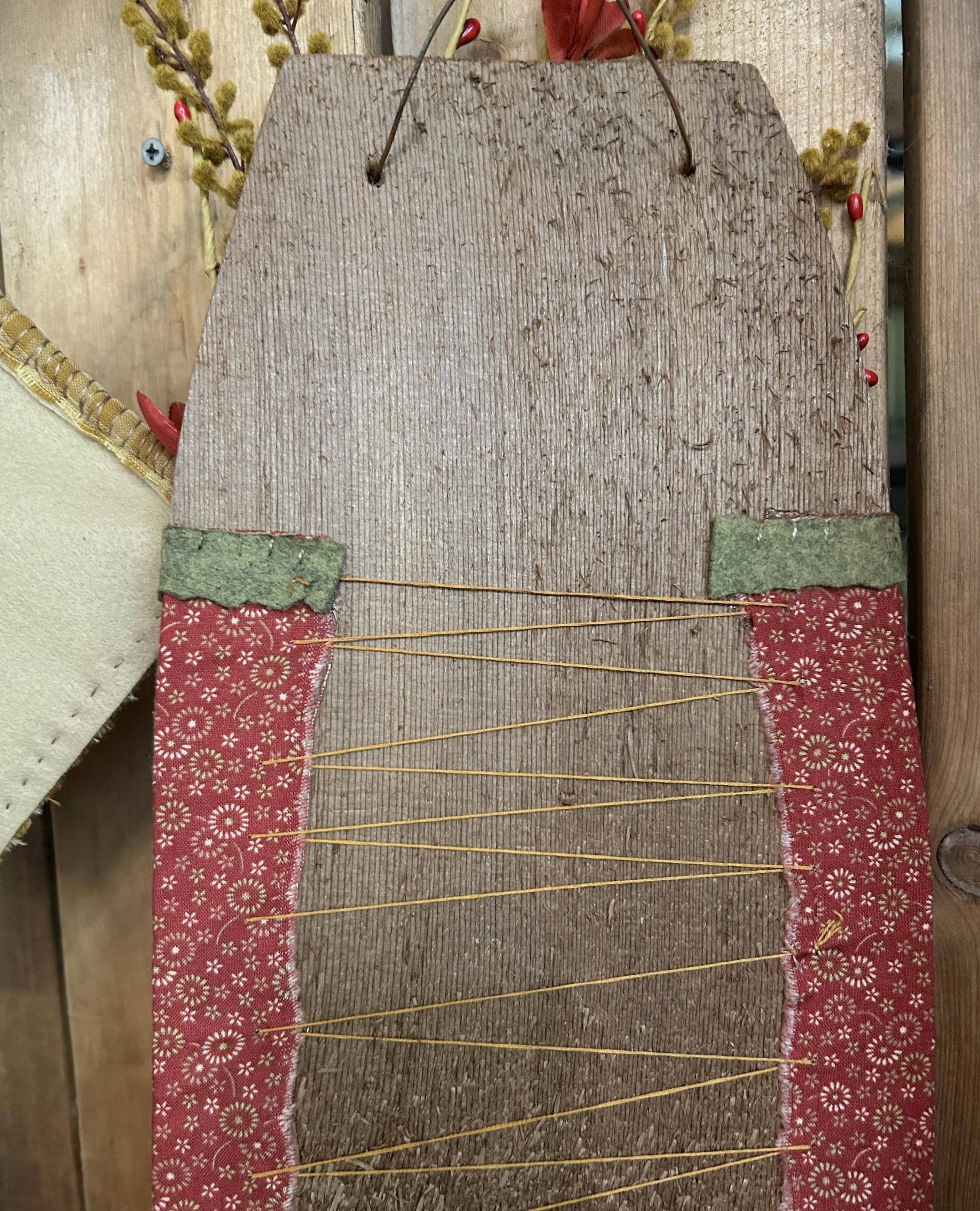 Primitive Fall Stitchery Pocket Hanger W/ Pumpkin Flag |  Handmade Fall Decor